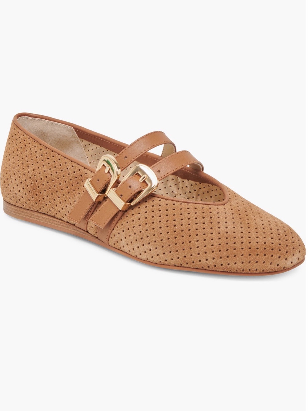 Dolce Vita Baylee Bone Perforated Suede Mary Jane Flats Double Buckle NIB 8